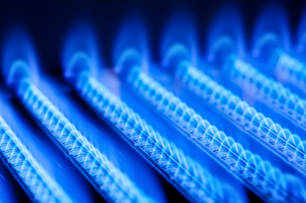 Image of blue flames in gas boiler.