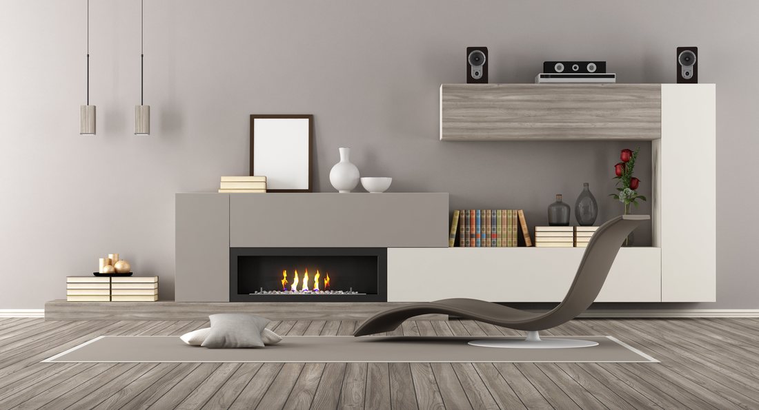 Image of modern living room with gas fireplace.